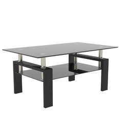 Rectangle Glass Coffee Table Metal Legs Living Room End Table, Black