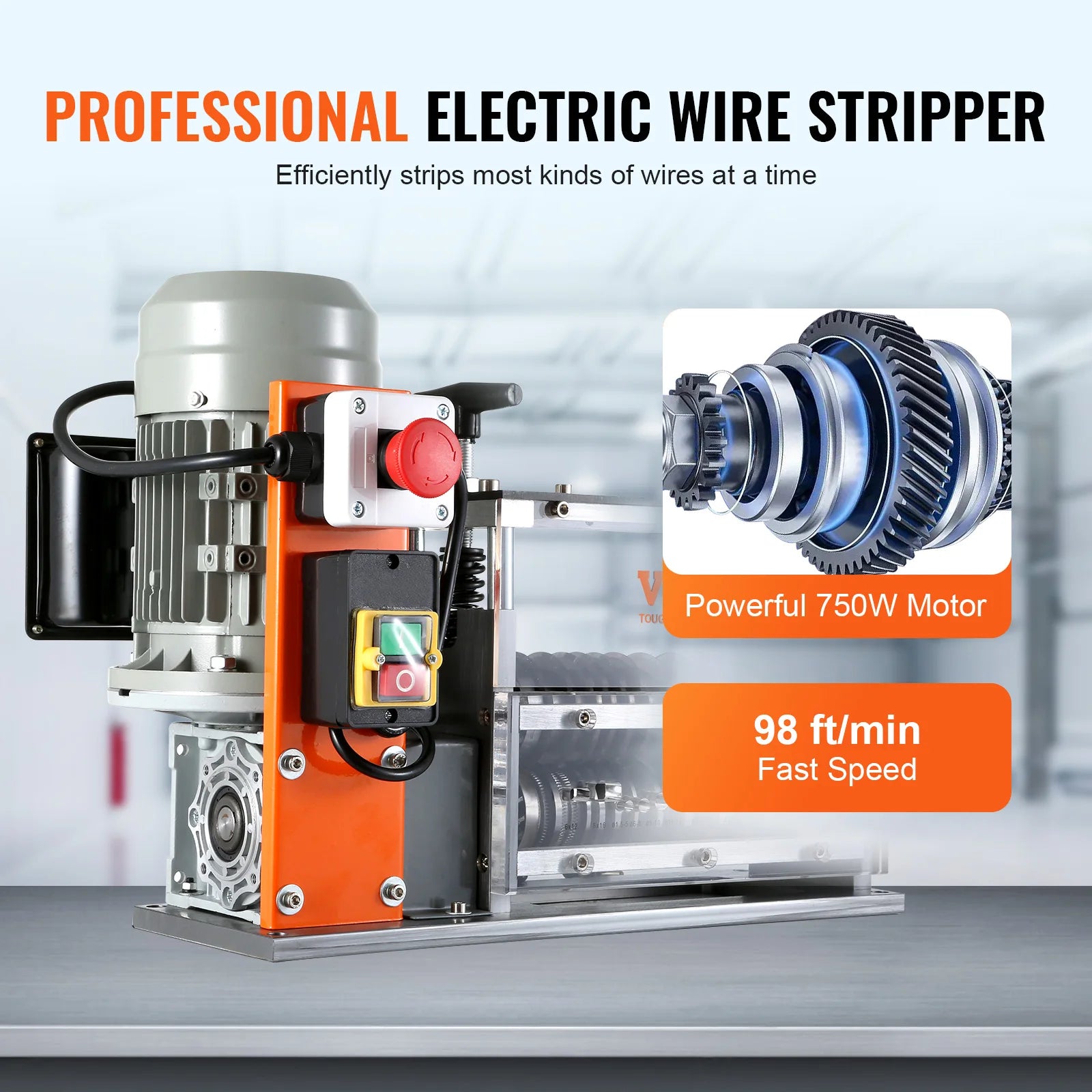 VEVOR Electric Wire Stripping Machine Cable Stripper Peeler 750W 1.5-32mm 10 Channels Aluminum Scrap Copper Recycling - Farefe