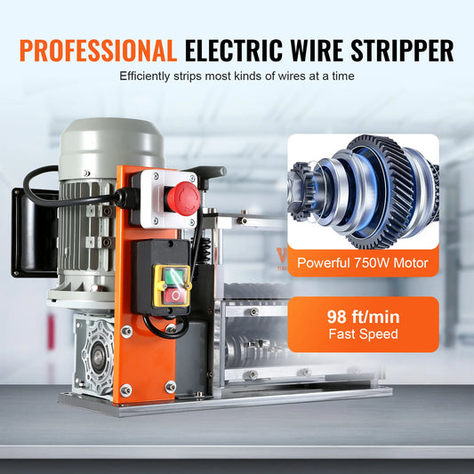 VEVOR Electric Wire Stripping Machine Cable Stripper Peeler 750W 1.5-32mm 10 Channels Aluminum Scrap Copper Recycling - Farefe