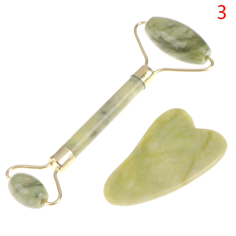 Natural Rose Jade Roller Face Massage Gua Sha Board Jade Massager Body Facial Eye Scraping Acupuncture Face Lift - Farefe