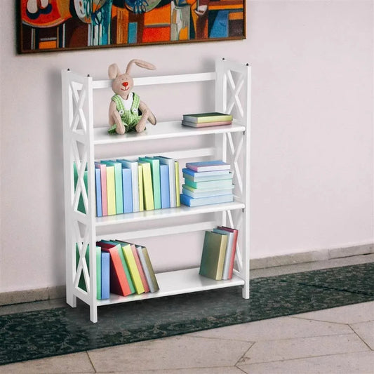 PDQ 3-Shelf Folding Bookcase Storage Shelf Stackable with Armrests - Farefe