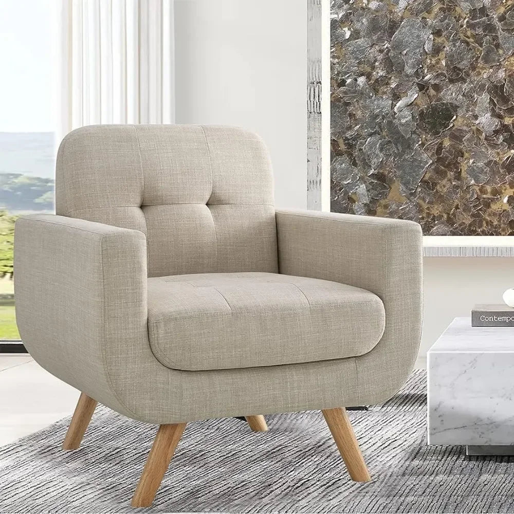 2023 Rosevera Elena Accent Armchair Upholstered in Linen for Living Room Furniture, Beige - Farefe