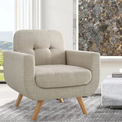 2023 Rosevera Elena Accent Armchair Upholstered in Linen for Living Room Furniture, Beige - Farefe