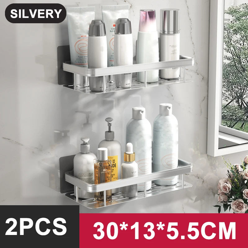 Bathroom Shelf Organizer Aluminum Alloy Shower Shelf Accessories Shampoo Rack No Drill Shelf - Farefe