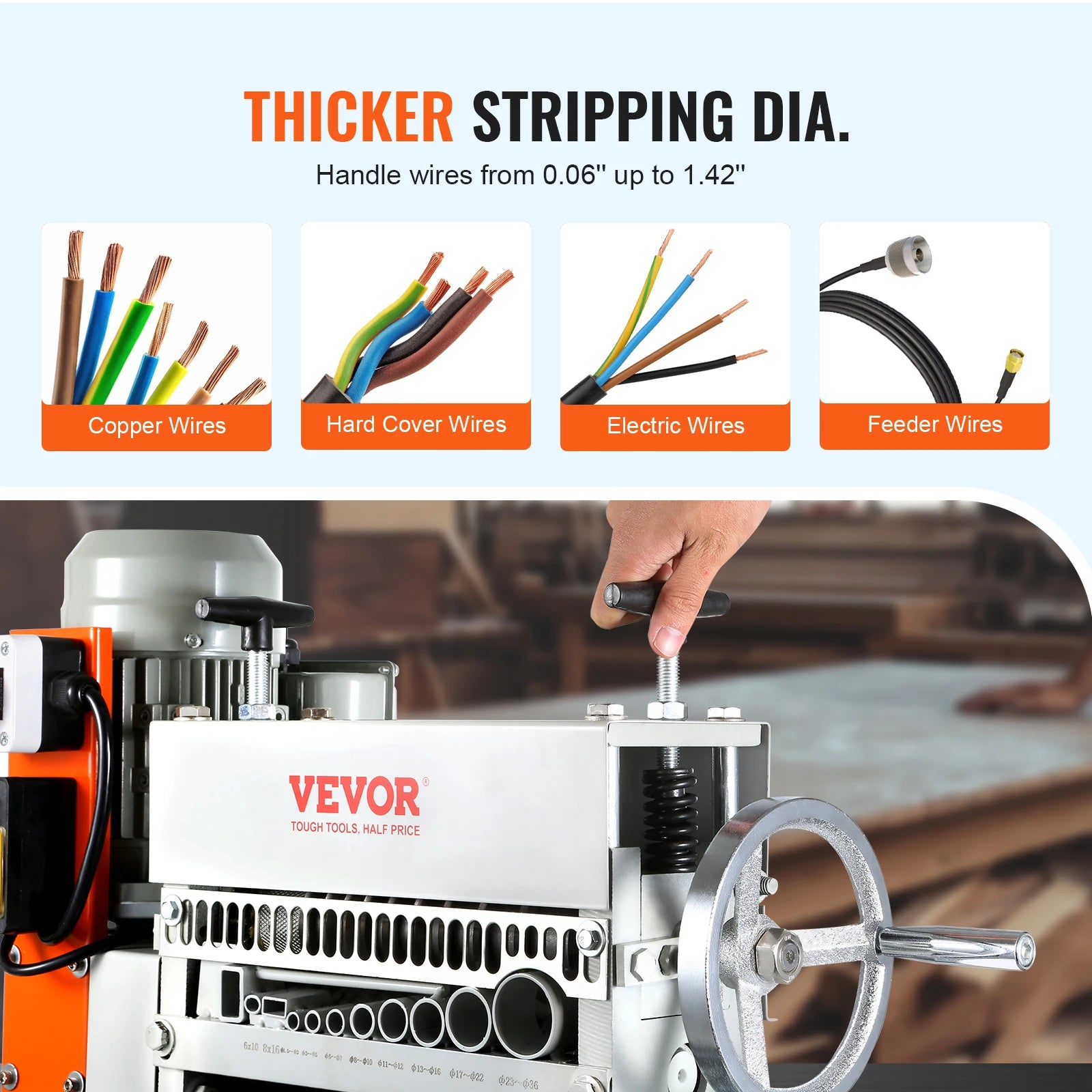 VEVOR Electric/Manual Wire Stripping Machine Cable Stripper 370W 1.5-36mm 11 Channels - Farefe