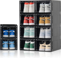10 Pack Shoe Boxes Stackable, Upgraded Sturdy Shoe Storage Boxes with Clear Magnetic Door - Farefe
