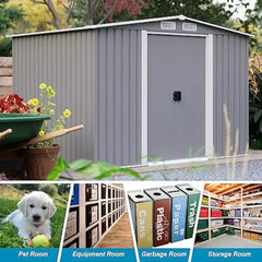 8x6 FT Sheds & Outdoor Storage, Metal Garden Storage, Built-in Handles, 4 Air Vents - Farefe