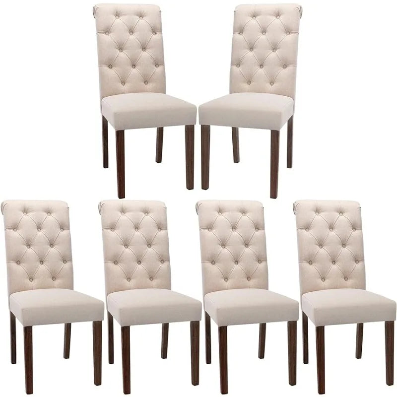 COLAMY 6-Piece Button-Tufted Dining Chair Set, Dark Beige Upholstered Fabric, Accent Parsons, Home Furniture - Farefe