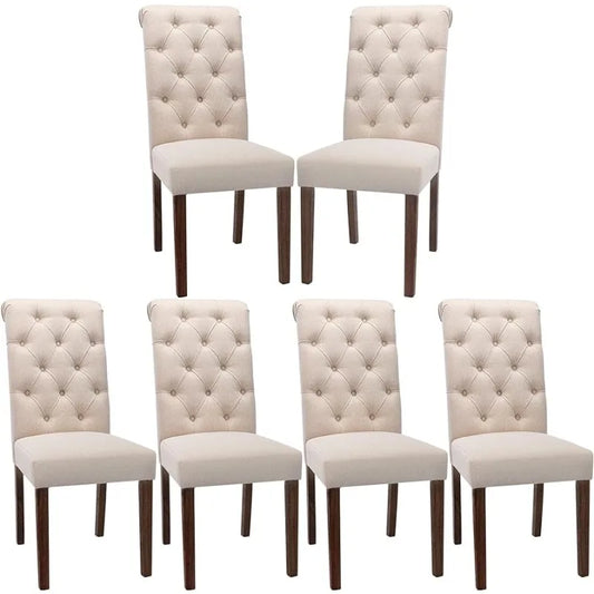 COLAMY 6-Piece Button-Tufted Dining Chair Set, Dark Beige Upholstered Fabric, Accent Parsons, Home Furniture - Farefe