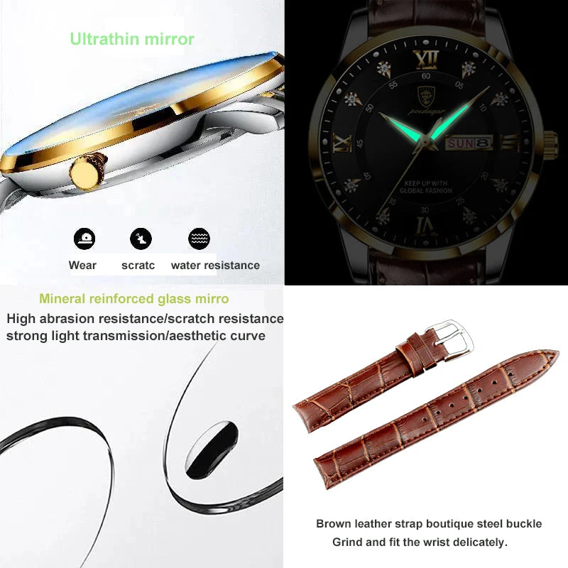 2023 Waterproof Luminous Luxury Leather Sports Quartz Wristwatch Military Watch - Farefe