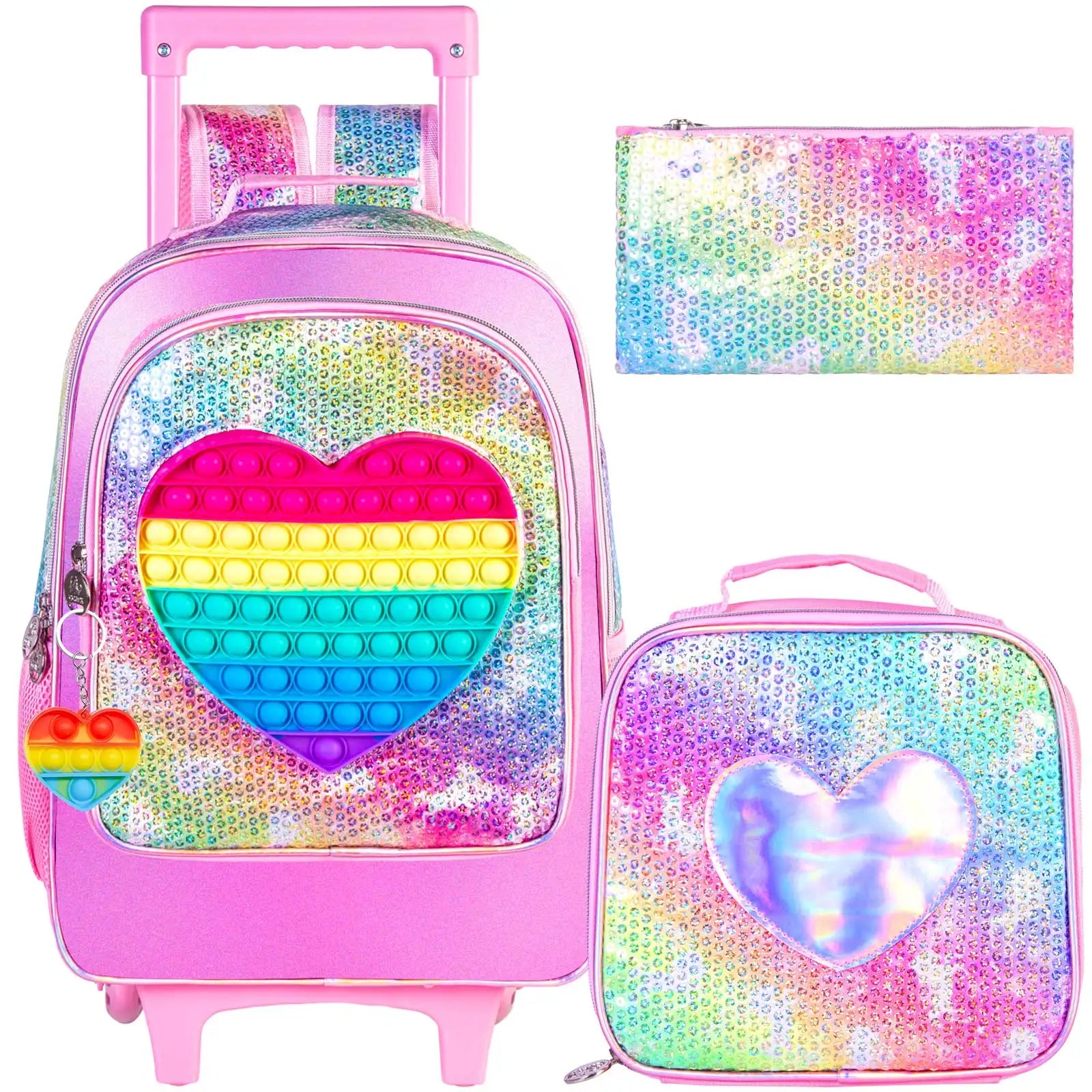 Rolling Backpack for Kids, Unicorn Dinosaur Bookbag with Roller Wheels - Farefe