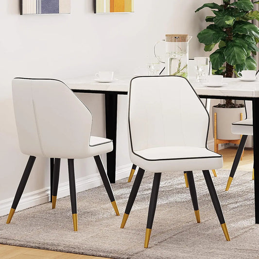 Faux Leather Dining Chair Set of 2, Modern White Kitchen Dining Chair, Armless Chair - Farefe