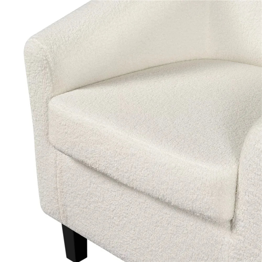 Barrel Accent Chair with Ottoman, Ivory Boucle Fabric - Farefe