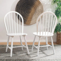 Safavieh Home Camden Farmhouse White and Natural Spindle Back Dining Chair, Set of 2 - Farefe