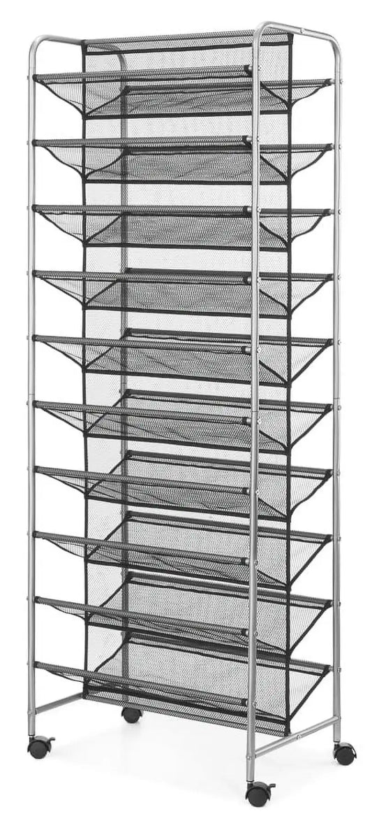 Mainstays 10 Tier 60 Pair Metal and Mesh Rolling Shoe Rack - Farefe