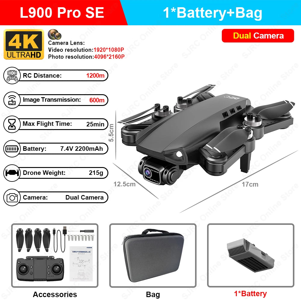 L900 PRO SE Drone 4K GPS FPV Dual HD Camera Drones - Brushless Motor - 5G WiFi RC Quadcopter - Farefe