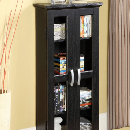 Books Storage Cabinet with Adjustable Shelves Glass Door Living Room - Farefe