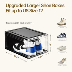 10 Pack Shoe Boxes Stackable, Upgraded Sturdy Shoe Storage Boxes with Clear Magnetic Door - Farefe