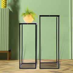 Black Set of 2 Metal Plant Stand High Square Rack Flower Holder Wedding Room Patio Garden - Farefe