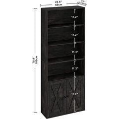 Industrial 6 Shelf Bookcase with Doors - Display Storage Shelves