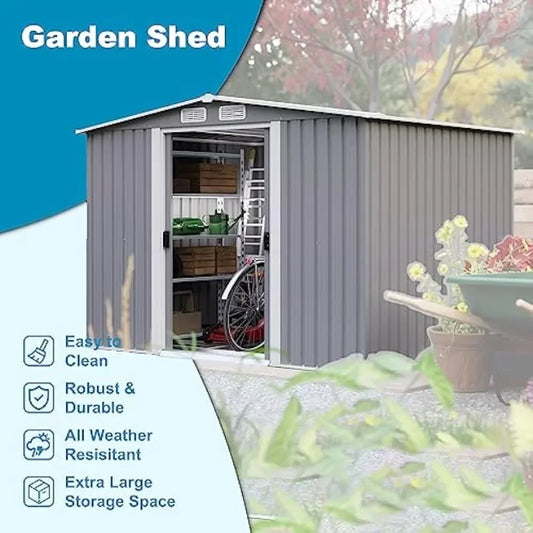 8x6 FT Sheds & Outdoor Storage, Metal Garden Storage, Built-in Handles, 4 Air Vents - Farefe