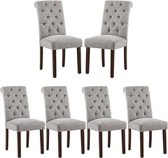 COLAMY 6-Piece Button-Tufted Dining Chair Set, Dark Beige Upholstered Fabric, Accent Parsons, Home Furniture - Farefe