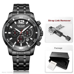 Megir Men's Gold Stainless Steel Quartz Watch Chronograph Analog Business Waterproof Luminous 2068GGD-2N3 - Farefe