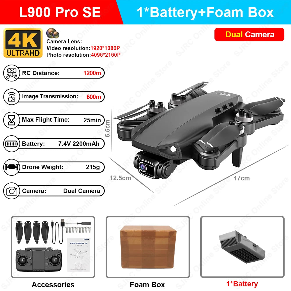 L900 PRO SE Drone 4K GPS FPV Dual HD Camera Drones - Brushless Motor - 5G WiFi RC Quadcopter - Farefe