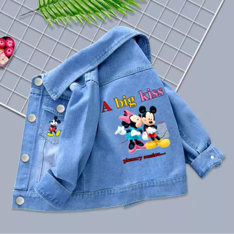 New Cotton Baby Denim Mickey Minnie Mouse Jacket Coat Kids Flower Outerwear 2-9y - Farefe