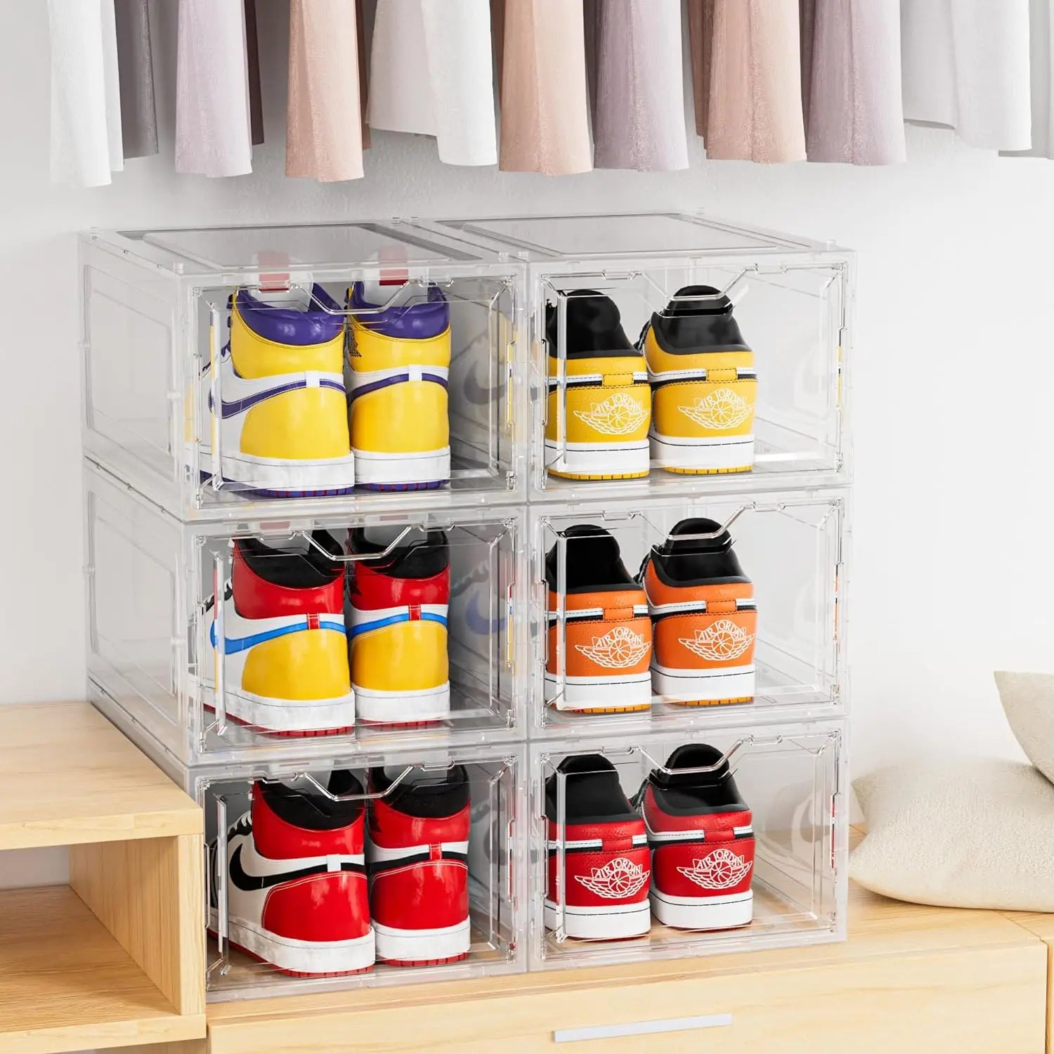 Large & Sturdy Clear Shoe Storage Organizer, Stackable Shoe Storage Boxes for Closet, Foldable Space-saving Storage Bins – 12 Pack - Farefe