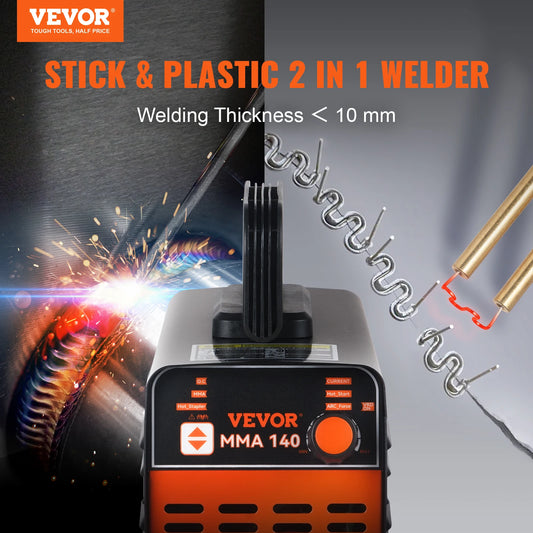 VEVOR Mini Stick Welder 140Amp Plastic ARC MMA Welder Machine 110/220V Arc Force Anti-Stick Plastic Welding Repair Kit for Car - Farefe