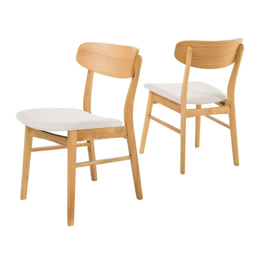 Harper Fabric Dining Chairs, Set of 2, Light Beige, Natural Oak - Farefe