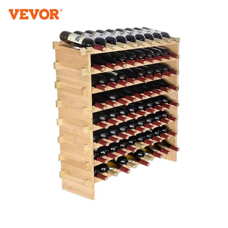 VEVOR 48/72 Bottle Stackable Modular Wine Rack: Bamboo Wine Storage Holder for Cellar Display - Farefe