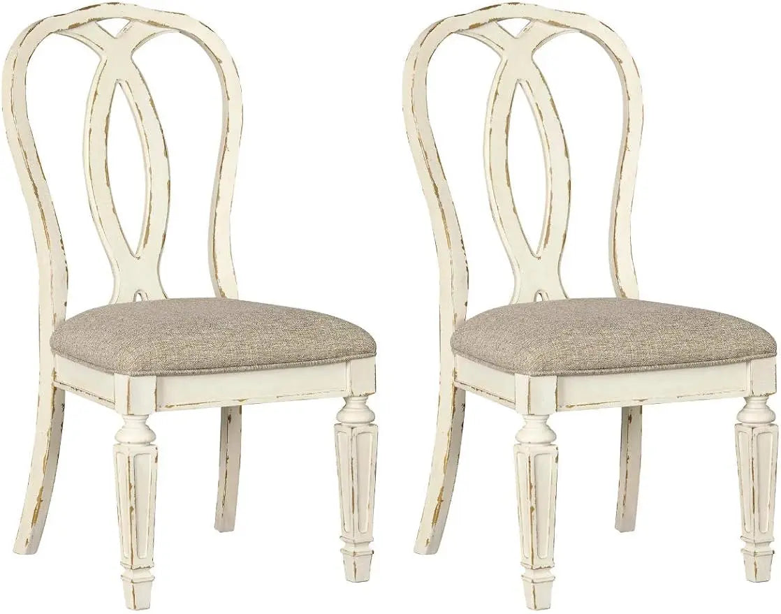 Design by Ashley Realyn French Country Ribbon Back Dining Chair, 2 Count, Chipped White - Farefe