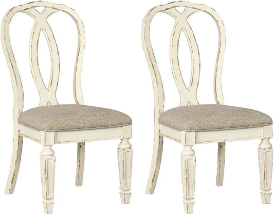 Design by Ashley Realyn French Country Ribbon Back Dining Chair, 2 Count, Chipped White - Farefe