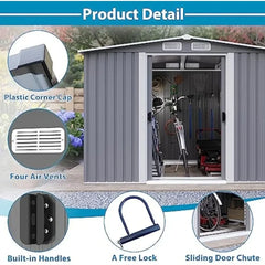 8x6 FT Sheds & Outdoor Storage, Metal Garden Storage, Built-in Handles, 4 Air Vents - Farefe