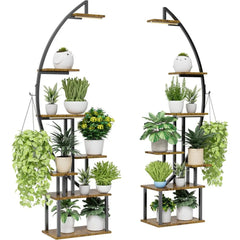 7 Tiered Flower Pots Stand with Grow Light, Tall Plant Stand Indoor, Large Holder Display Shelf - Farefe