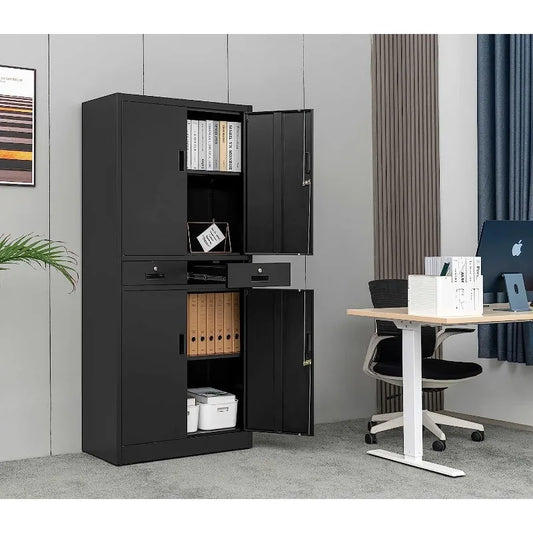 Metal Storage Cabinet with Adjustable Shelves and Drawers, Locking Steel Storage Cabinet - Farefe
