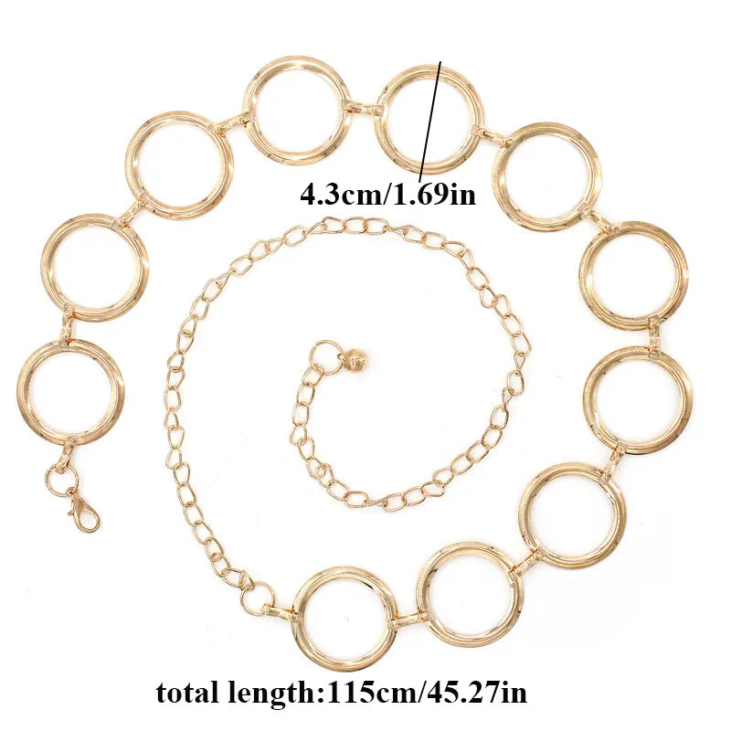 Fashion Circle Metal Waist Chain Belt Women's Gold Silver Waistband - Farefe