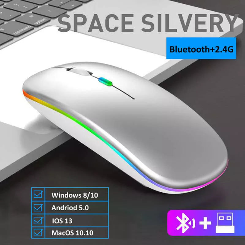 LED Wireless Mouse USB Rechargeable RGB Silent Ergonomic Backlight for Laptop PC iPad - Farefe