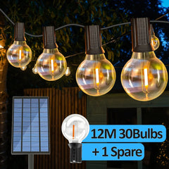 Outdoor Solar String Lights, G40 Patio Lights, USB Recharger, 8 Light Mode, Shatterproof Bulbs, Weatherproof Hanging Light - Farefe