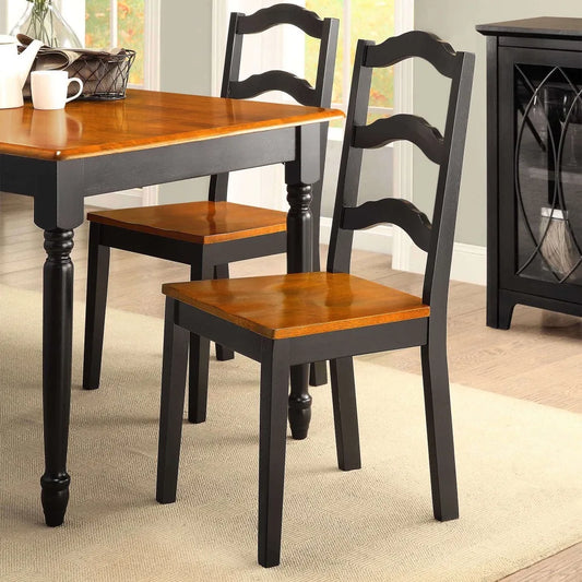 Autumn Lane Ladder Back Dining Chairs, Set of 2, Black and Oak - Farefe