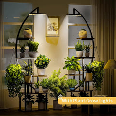 7 Tiered Flower Pots Stand with Grow Light, Tall Plant Stand Indoor, Large Holder Display Shelf - Farefe