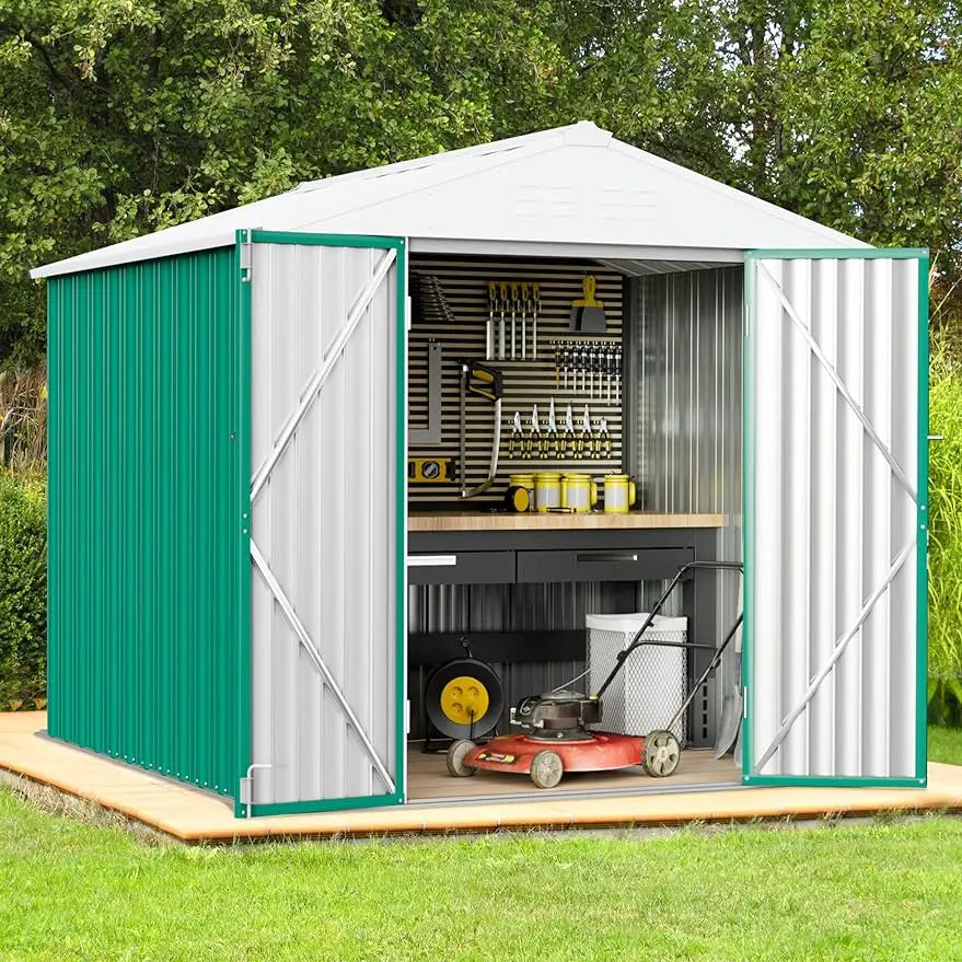 Metal Outdoor Storage Shed, Steel Utility Tool Shed Storage House with Door & Lock - Farefe