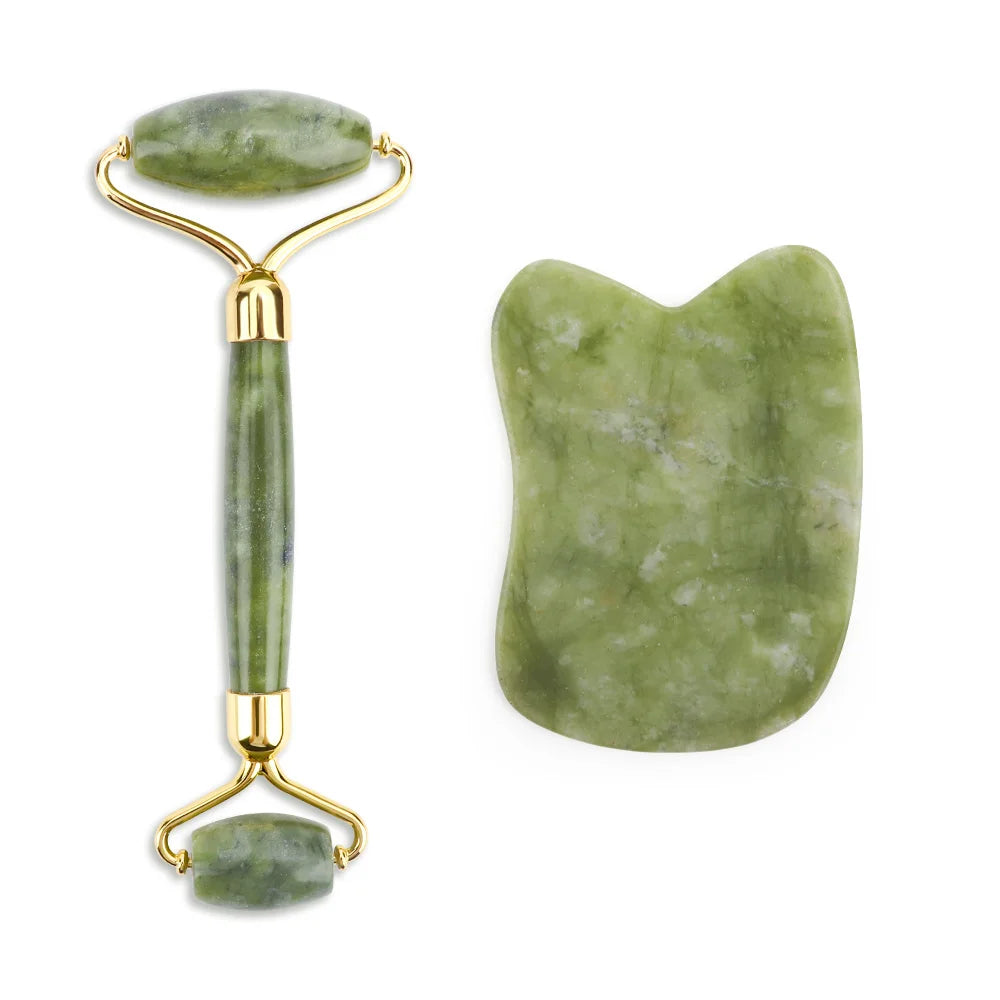 2pcs Gua Sha Massager for Face Care Jade Rollers Beauty Health Skin Scraping Chin Lifting Natural Stone Gouache Massage - Farefe