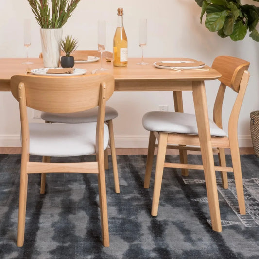Harper Fabric Dining Chairs, Set of 2, Light Beige, Natural Oak - Farefe