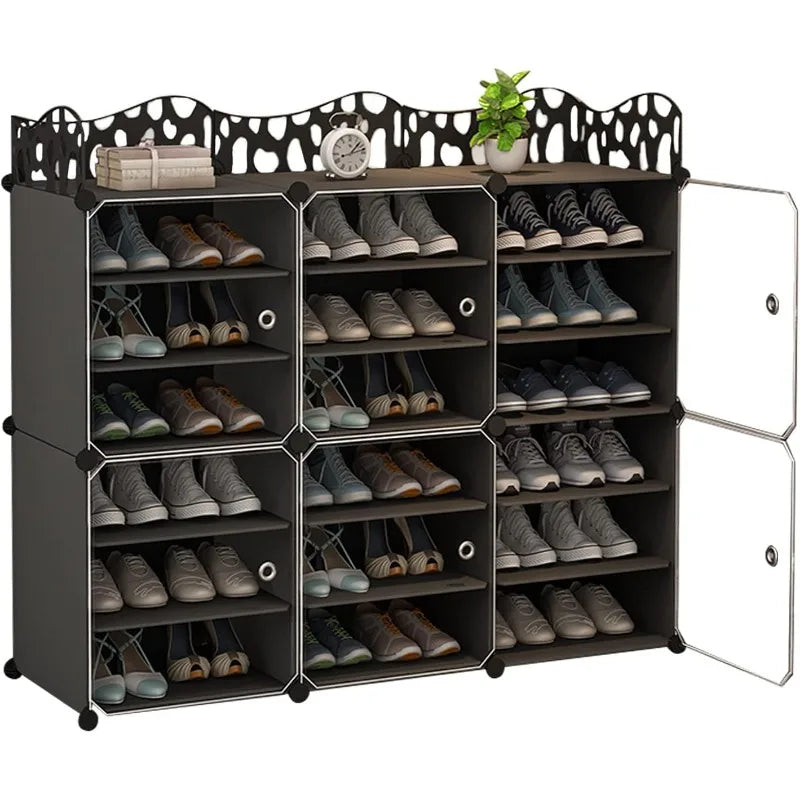 Jomifin Shoe Rack Storage Cabinet with Doors, Key Holders, Expandable Standing Rack, Portable Shoes Organizer - Farefe