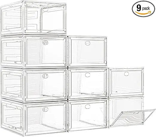 Large Clear Shoe Boxes Organizer【Thicker Material】Stronger Shoe Box with Magnetic Door, Stackable Shoe Storage Box for Closets, Sneakers, and More - Farefe