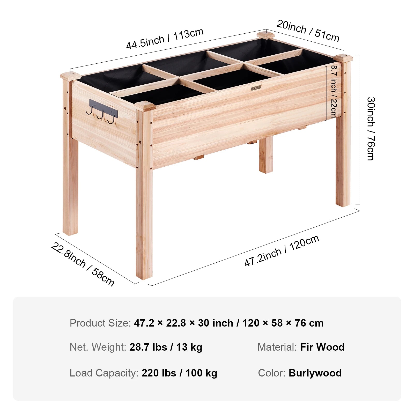 VEVOR Wooden Raised Garden Bed Planter Box with Kit and Drainage System - Farefe