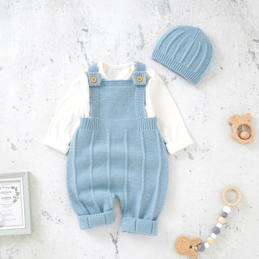Baby Rompers Hats Clothes Fashion Sleeveless Knitted Newborn Infant Strap Jumpsuits Sets - Farefe